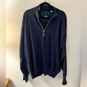 Orvis 3/4 zip Wool navy sweater XXL